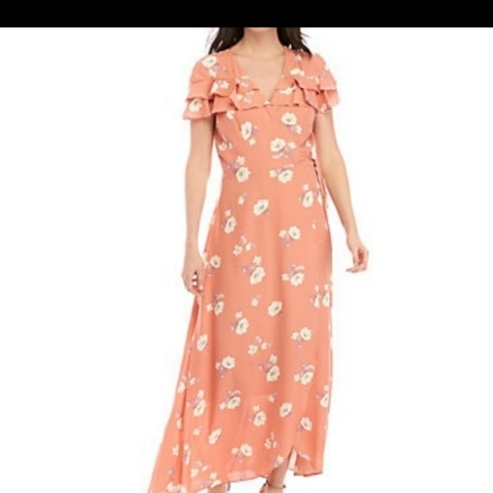 June & hudson peach/cream floral wrap dress maxi